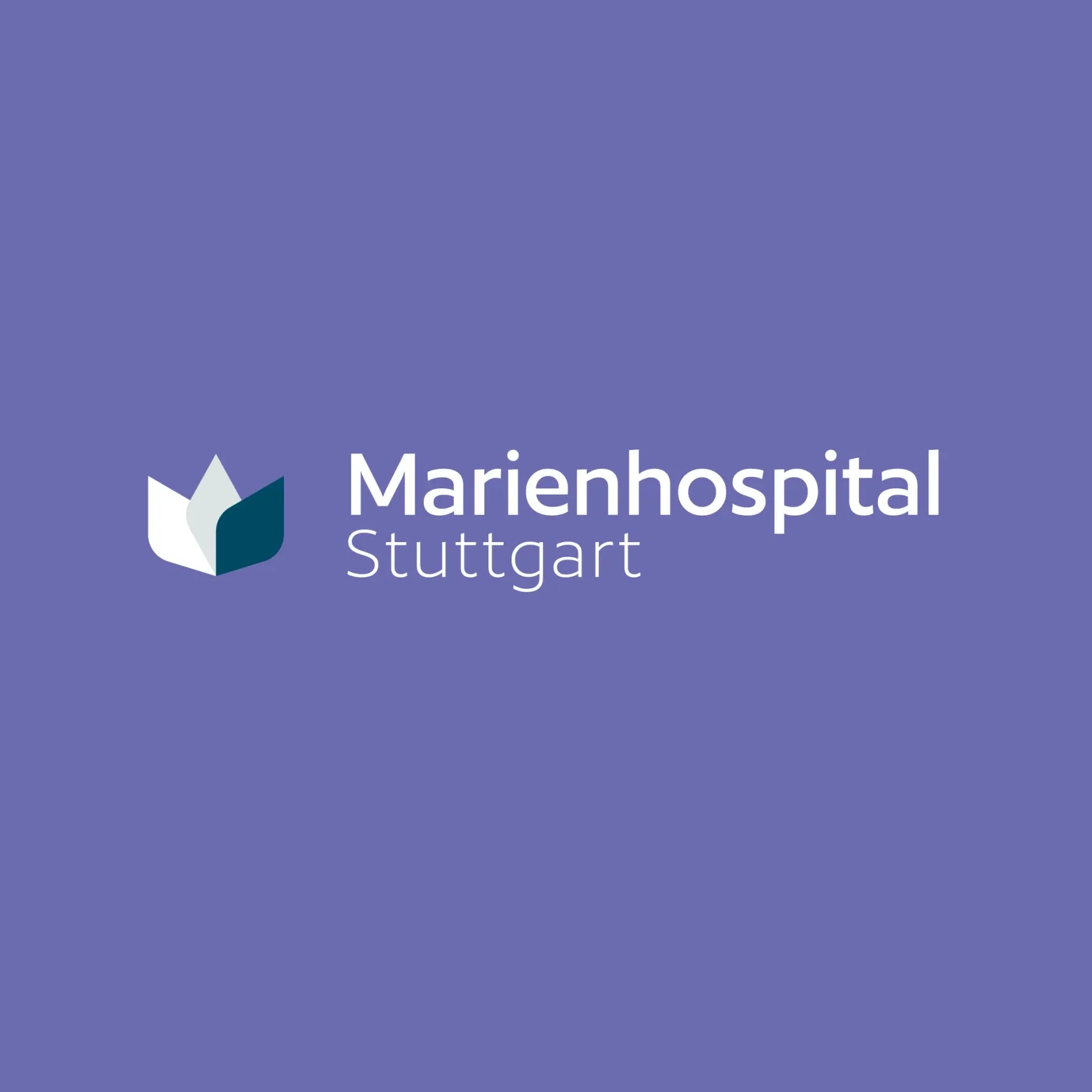 Logo Marienhospital Stuttgart auf lila Hintergrund