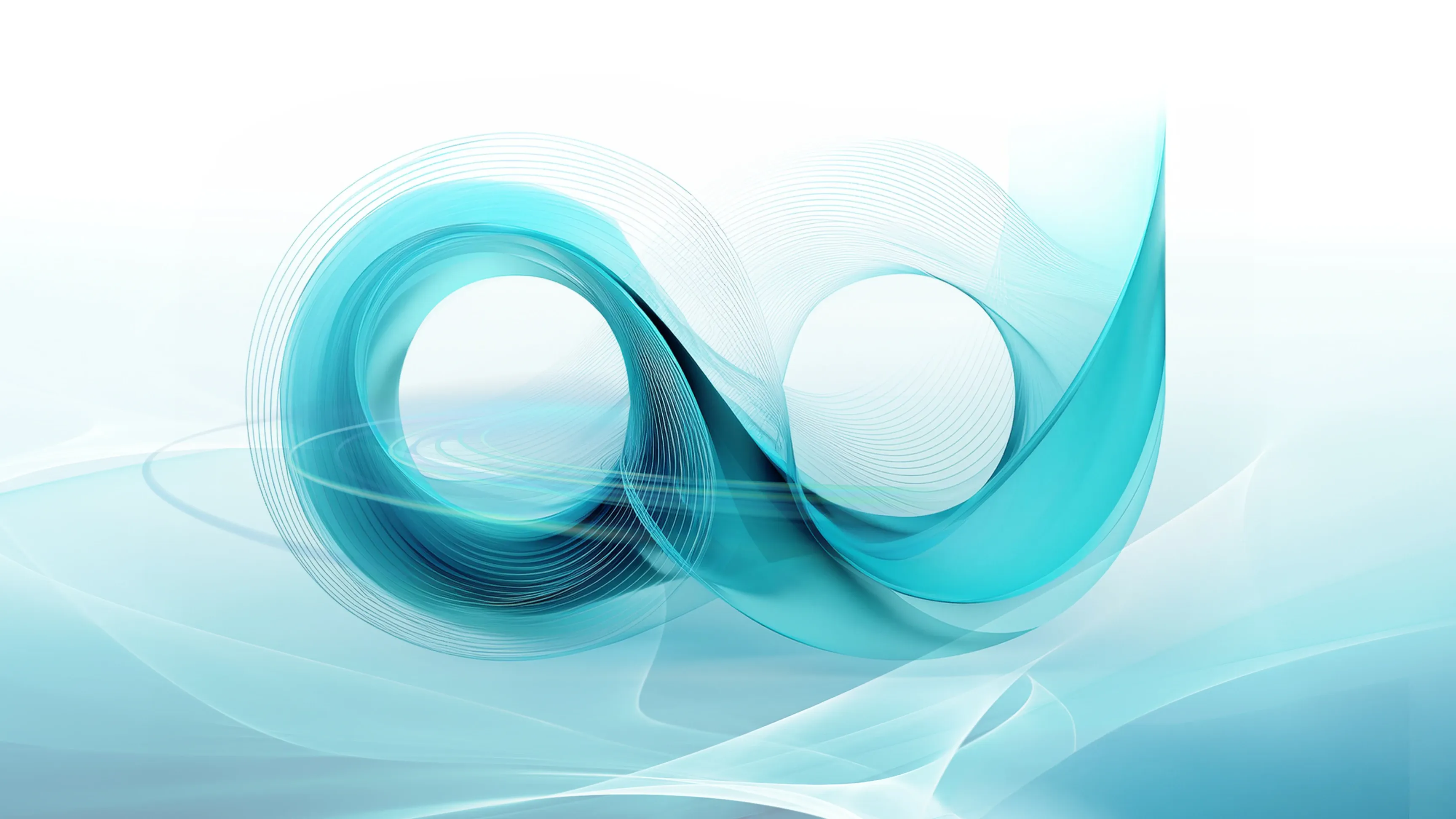 Abstrakte türkis-blaue Wellen formen ein Unendlichkeitszeichen auf hellem Hintergrund