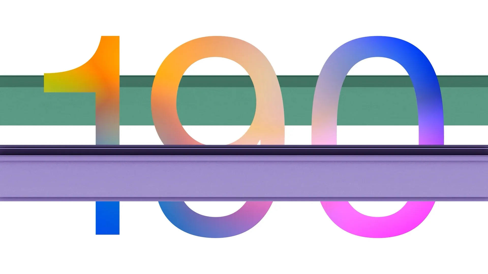 Bunte Zahl 100 mit grünen und lilafarbenen Querbalken