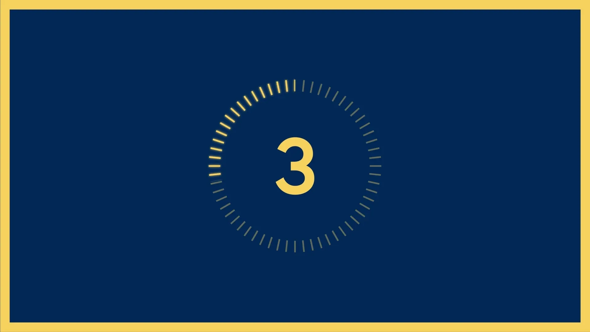 Zahl 3 in gelbem kreisförmigem Countdown auf dunkelblauem Hintergrund